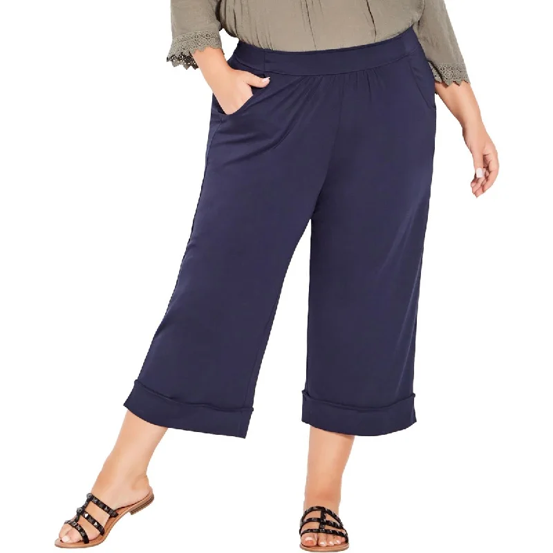 Avenue Womens Plus Knit Wide Leg Cropped Pants