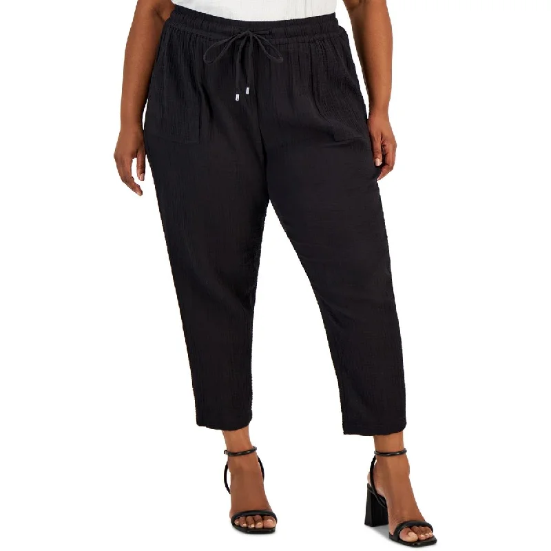 Calvin Klein Womens Textured Cotton Ankle Pants