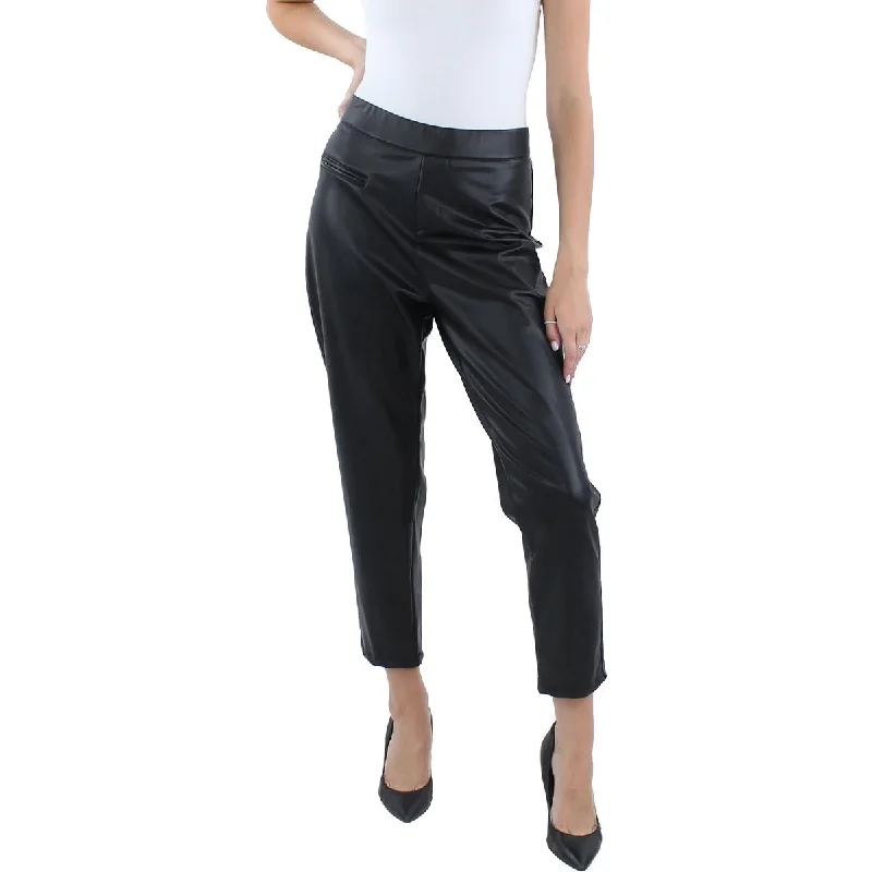 N by Nancy Womens High Rise Faux Leather Ankle Pants