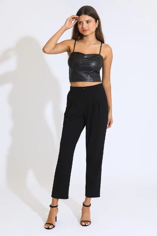 Pull On Pleated Trousers - Black