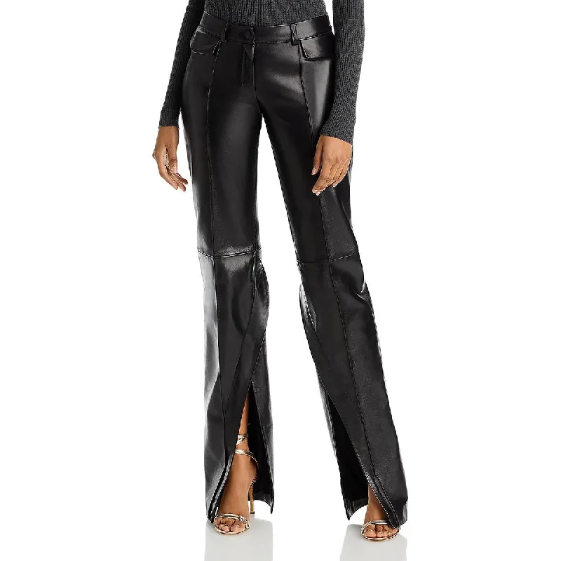 The Mannei Womens Lambskin Leather High Rise Straight Leg Pants