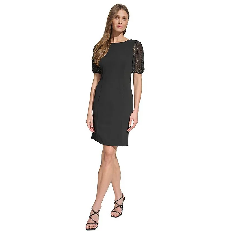 DKNY Womens Split Sleeve Midi Sheath Dress