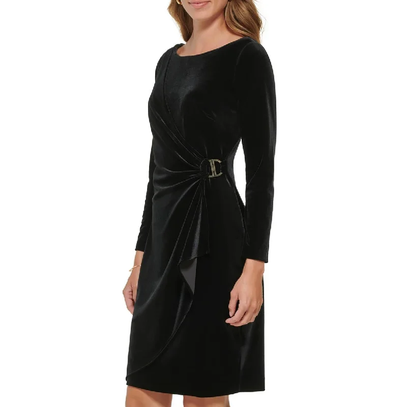 DKNY Womens Velvet Midi Wrap Dress