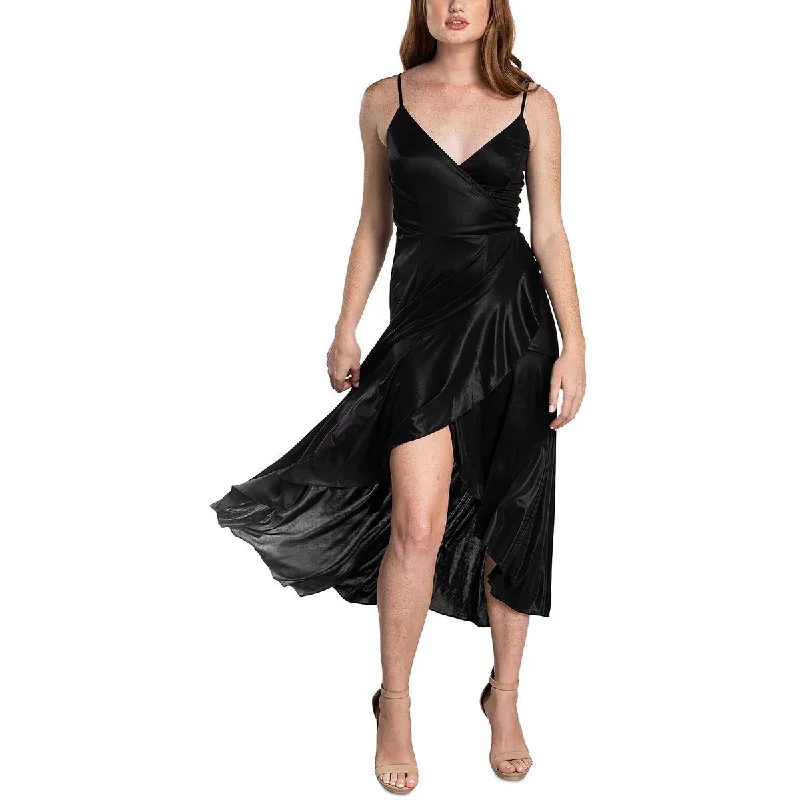 Dress The Population Womens Shimmer Tea Length Wrap Dress