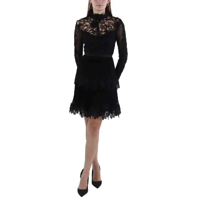 French Connection Womens Gariana Lace Tiered Mini Dress