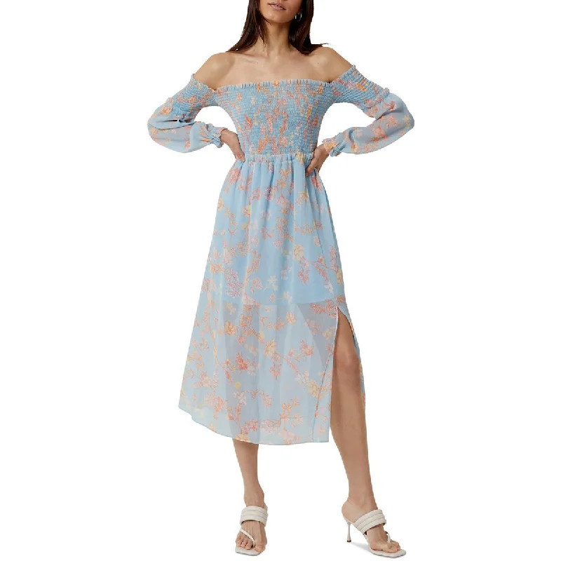 French Connection Womens Off-The-Shoulder Floral Print Midi Dress