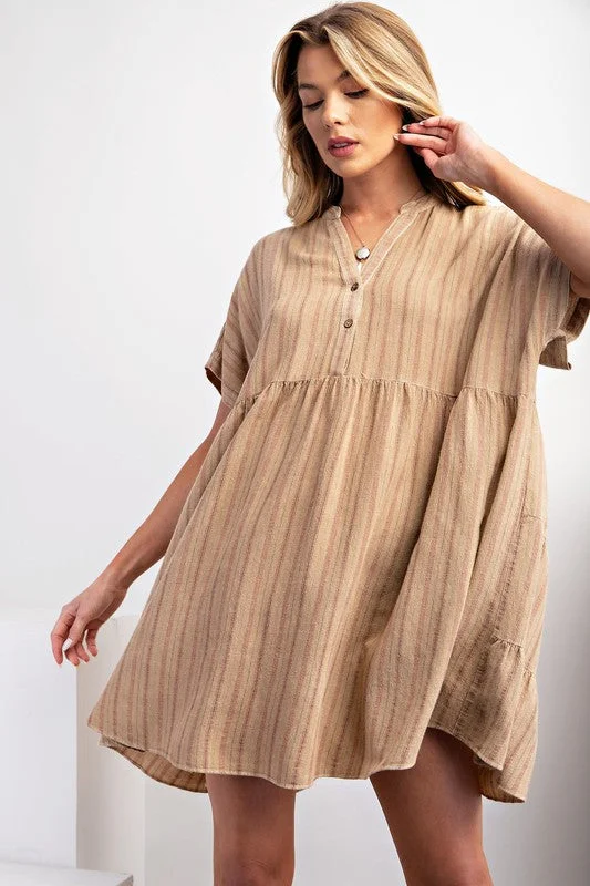 STRIPE COTTON BABYDOLL TUNIC DRESS