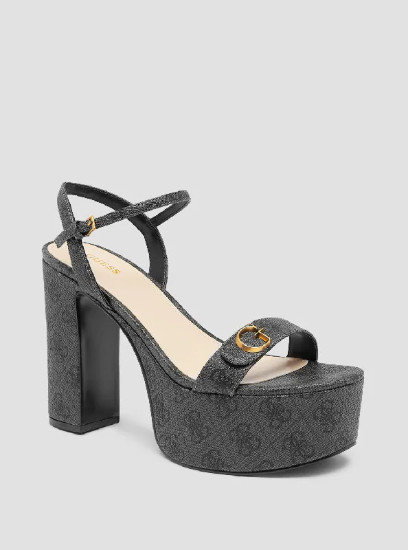 Black Logo Sherrill Platform Sandal Heels