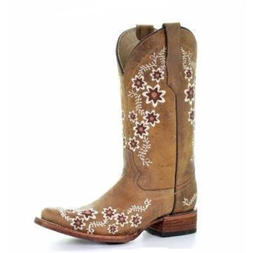 Women's Circle G Floral Embroidery Square Toe (Tan)