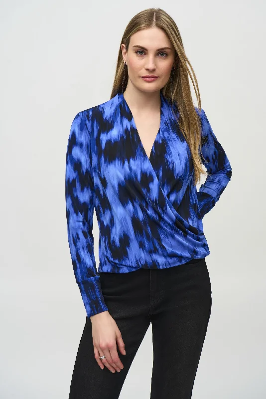 J.R 244075 Silky Knit Abstract Print Wrap Top